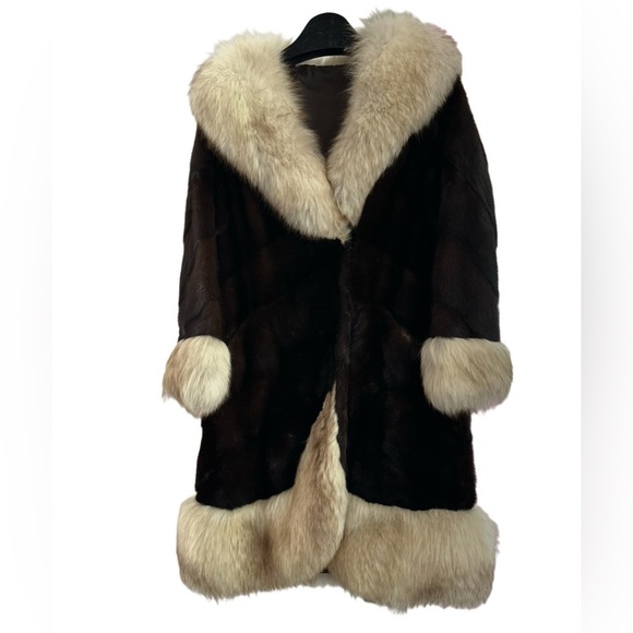 WOLF & MINK FUR STUNNING GENUINE Elegant Black Cream Teddy Jacket Soft Vintage - Picture 15 of 15